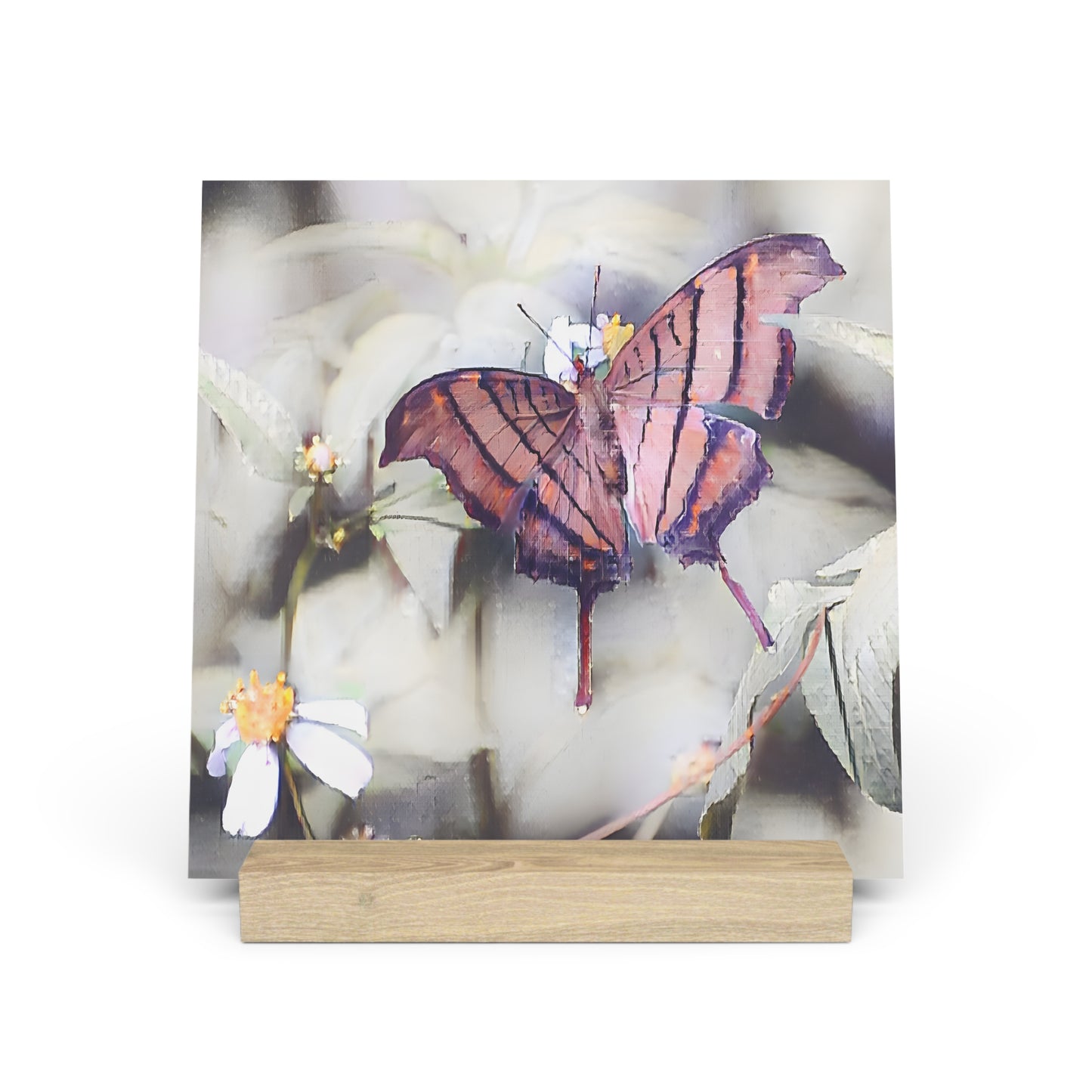 Orange Butterfly Photo Gallery Board with Wooden Stand — Mini Nature Desk Art (Additional Sizes)