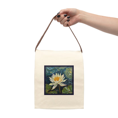 Nature Water Lily Flower Canvas Tote - Lunch Bag with Strap — Reusable Eco Tote