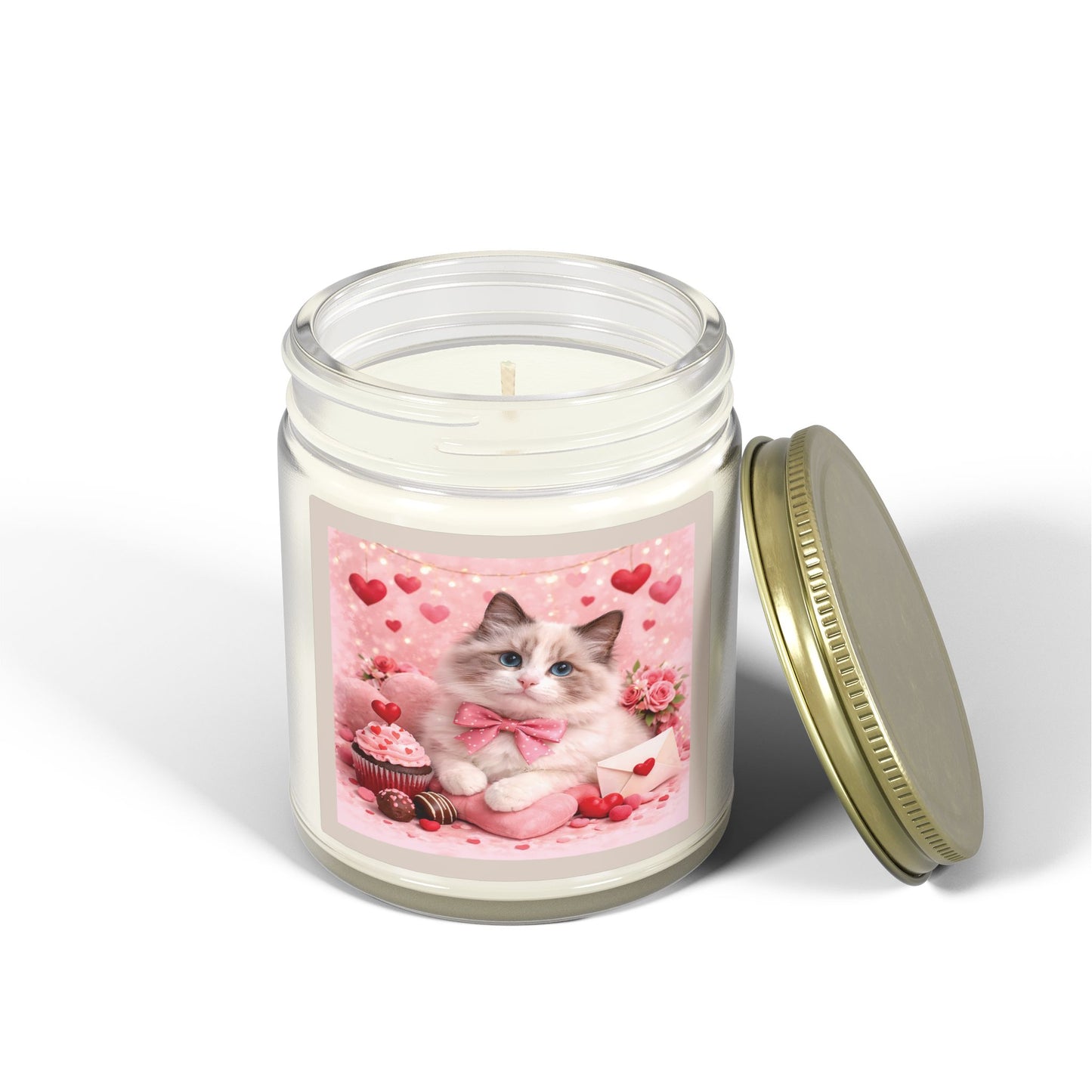 Valentine's Ragdoll Pussycat Design Luxe Coconut Apricot Wax Candle (4oz / 9oz) — Choice of Soothing Home Fragrances