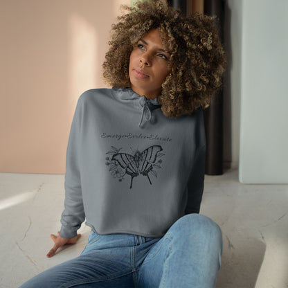 Adult Butterfly & Flowers Sketch Crop Hoodie — 'Emerge, Evolve, Elevate' Minimal Graphic (Additional Colors)