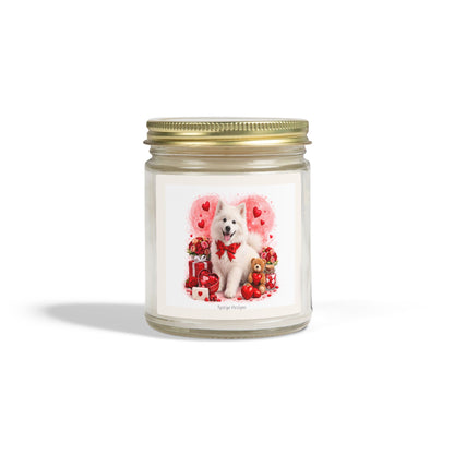 Valentine's Samoyed Dog Design Luxe Coconut Apricot Wax Candle (4oz / 9oz) — Choice of Soothing Home Fragrances
