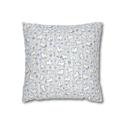 Double Sided Blue Design Samoyed Puppy With Bones, Hearts, and Paw Prints Pillowcase — Soft Striped Decorative Square Throw Pillow (Additional Sizes)