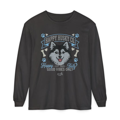 Happy Husky Co. Unisex Long Sleeve Tee — 'Happy Tails, Good Vibes Only' Dog Lover Shirt (Additional Colors)
